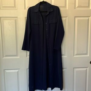 Navy Blue Semi Sheer Tshirt Button Up Faux Pocket Dress